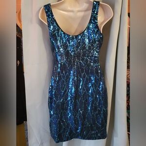 Lily Rose Blue and Teal Green Sequin  Bodycon Dress